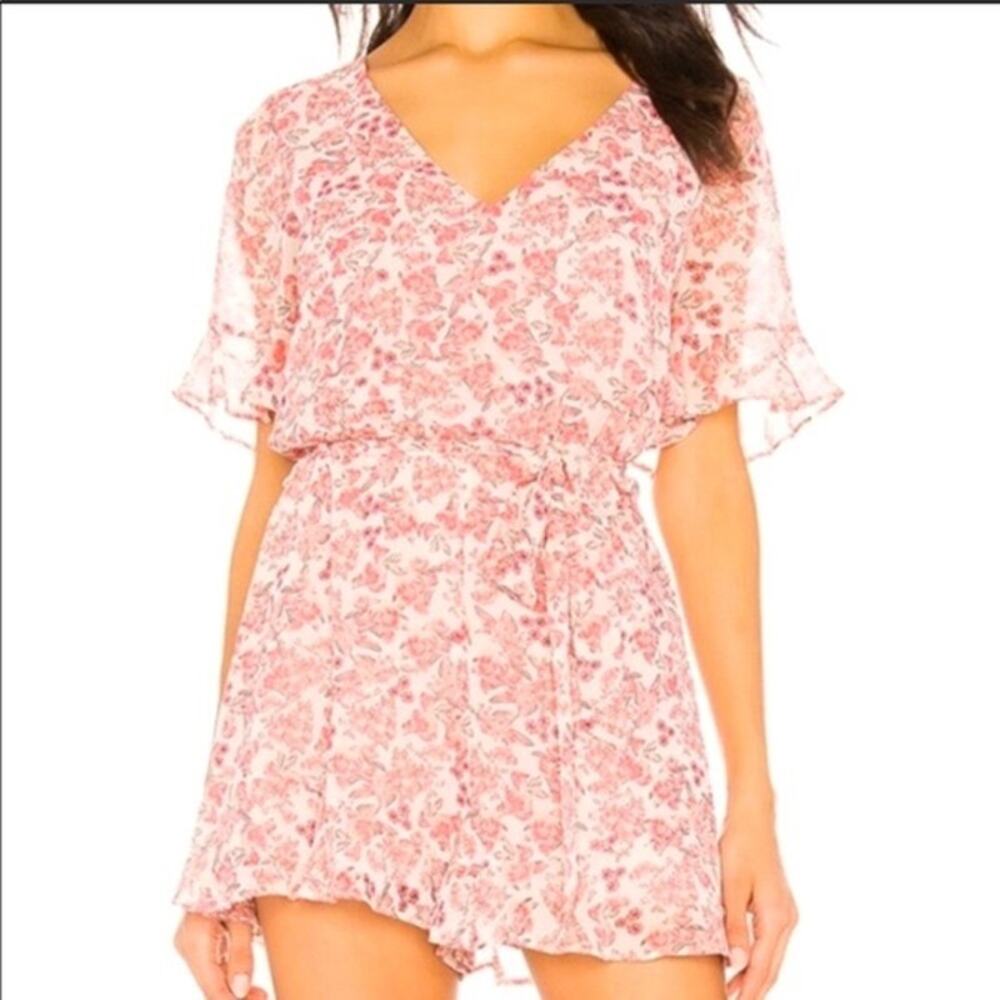 BB Dakota Picking Roses Pink Floral Romper Size 2 Ruffles Cottagecore Fairy Chic